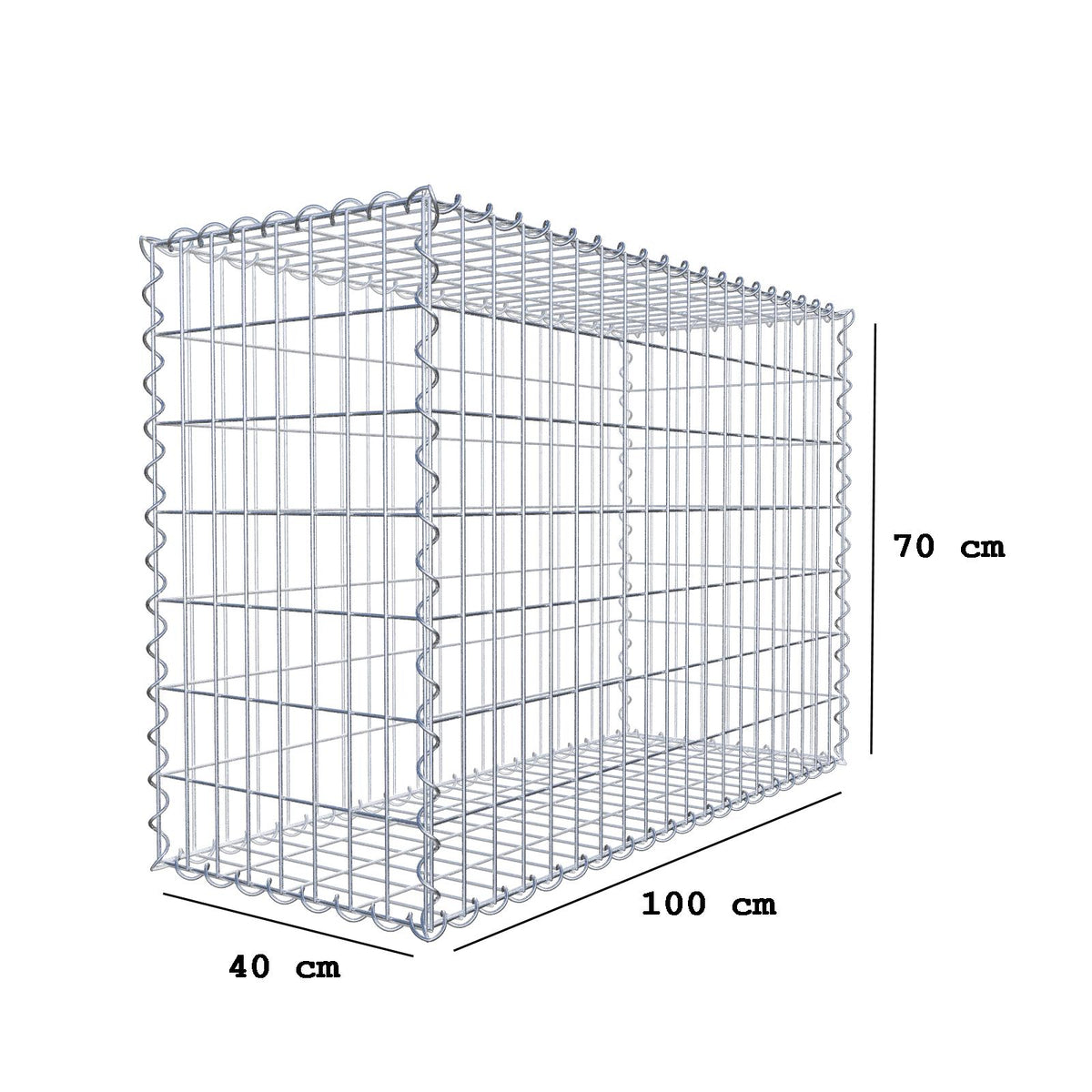 Gabione 100 cm x 70 cm x 40 cm (L x H x T), Maschenweite 5 cm x 10 cm, Spirale