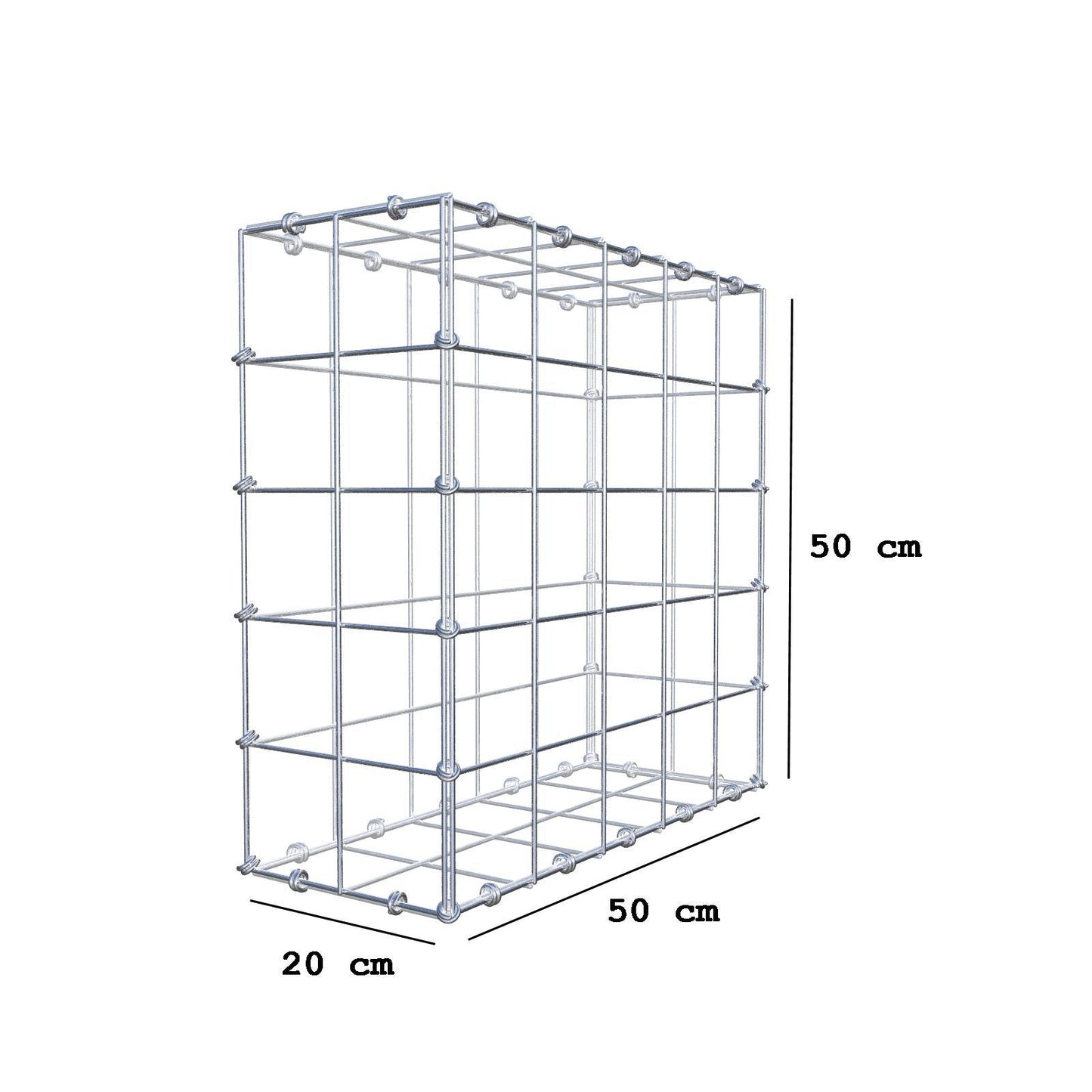 Gabião 50 cm x 50 cm x 20 cm (C x A x P), malhagem 10 x 10 cm, anel espiral