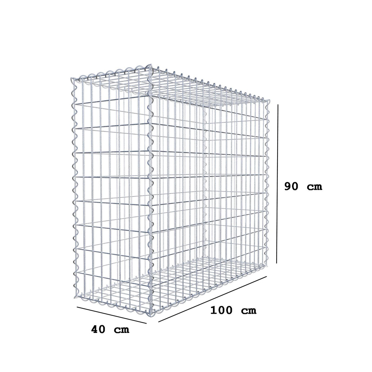 Gabion 100 cm x 90 cm x 40 cm (L x H x D), maskestørrelse 5 cm x 10 cm, spiral