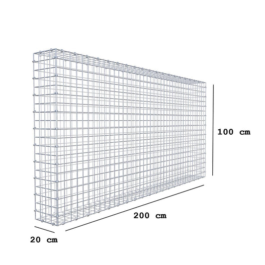 Gabion 200 cm x 100 cm x 20 cm (L x H x D), maskstorlek 5 x 5 cm, spiralring