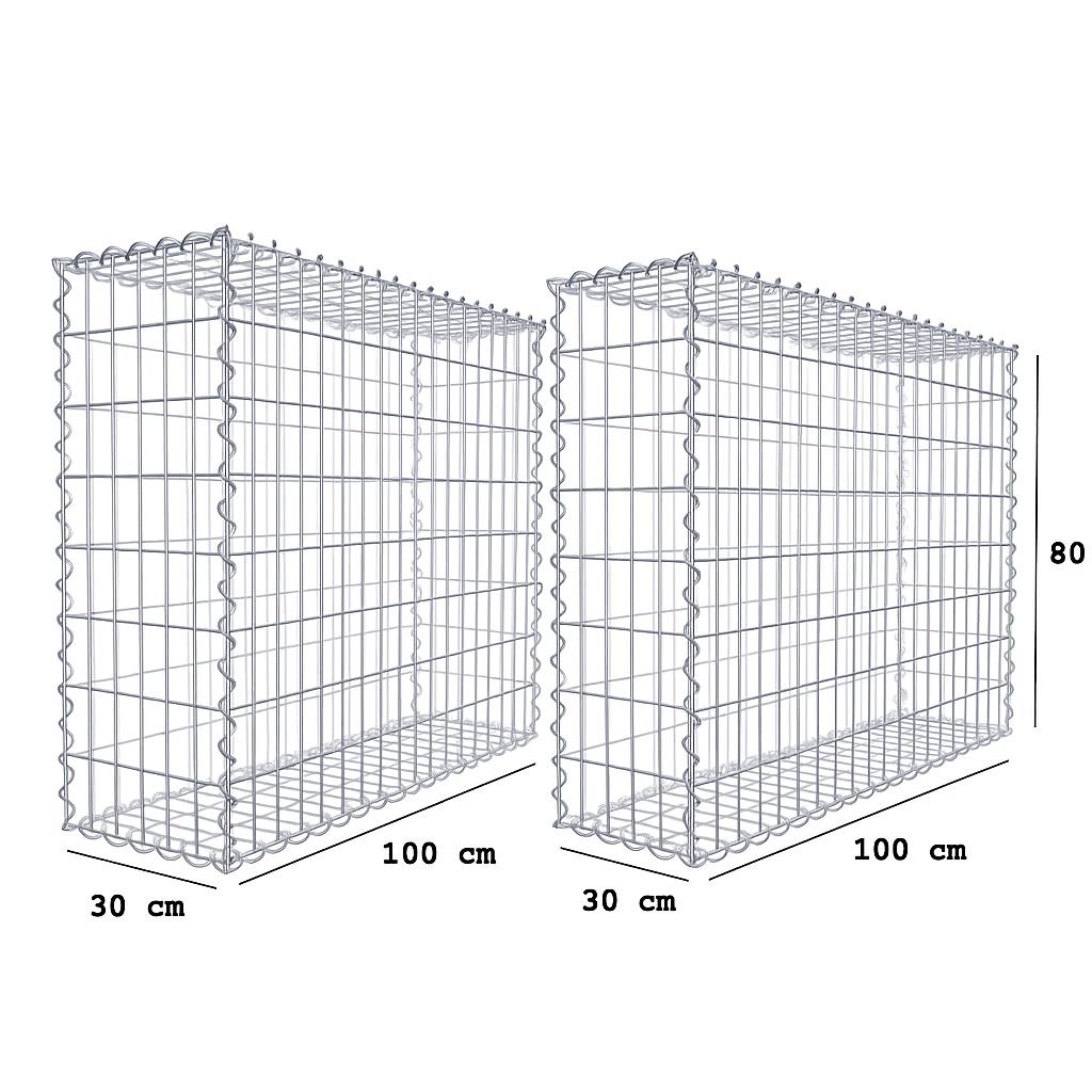 Juego de 2 gaviones 100 x 80 x 30 cm (L x A x P), malla 5 x 10 cm, cierre en espiral, grosor del alambre 4,5 mm