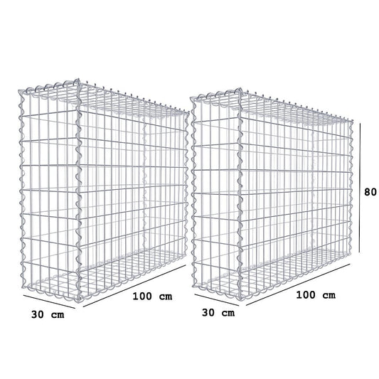 2er Set Gabionen 100 x 80 x 30 cm (L x H x T), Maschenweite 5 x 10 cm, Spiralverschluss, Drahtstärke 4,5 mm