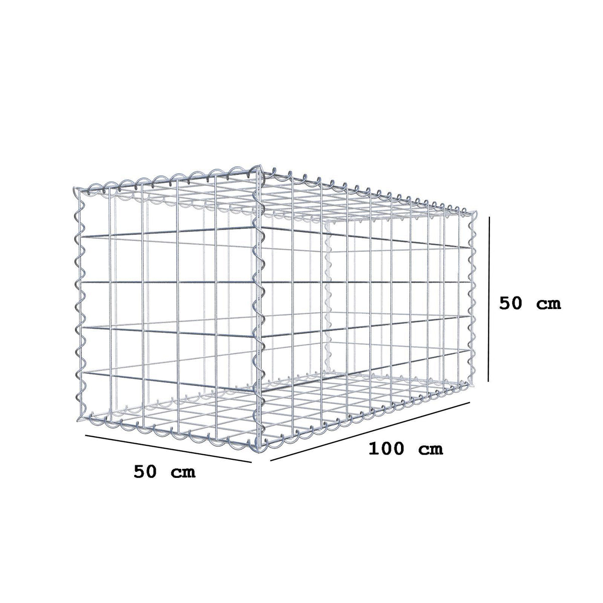 Gabion 100 cm x 50 cm x 50 cm (L x H x D), maskstorlek 10 cm x 10 cm, spiral