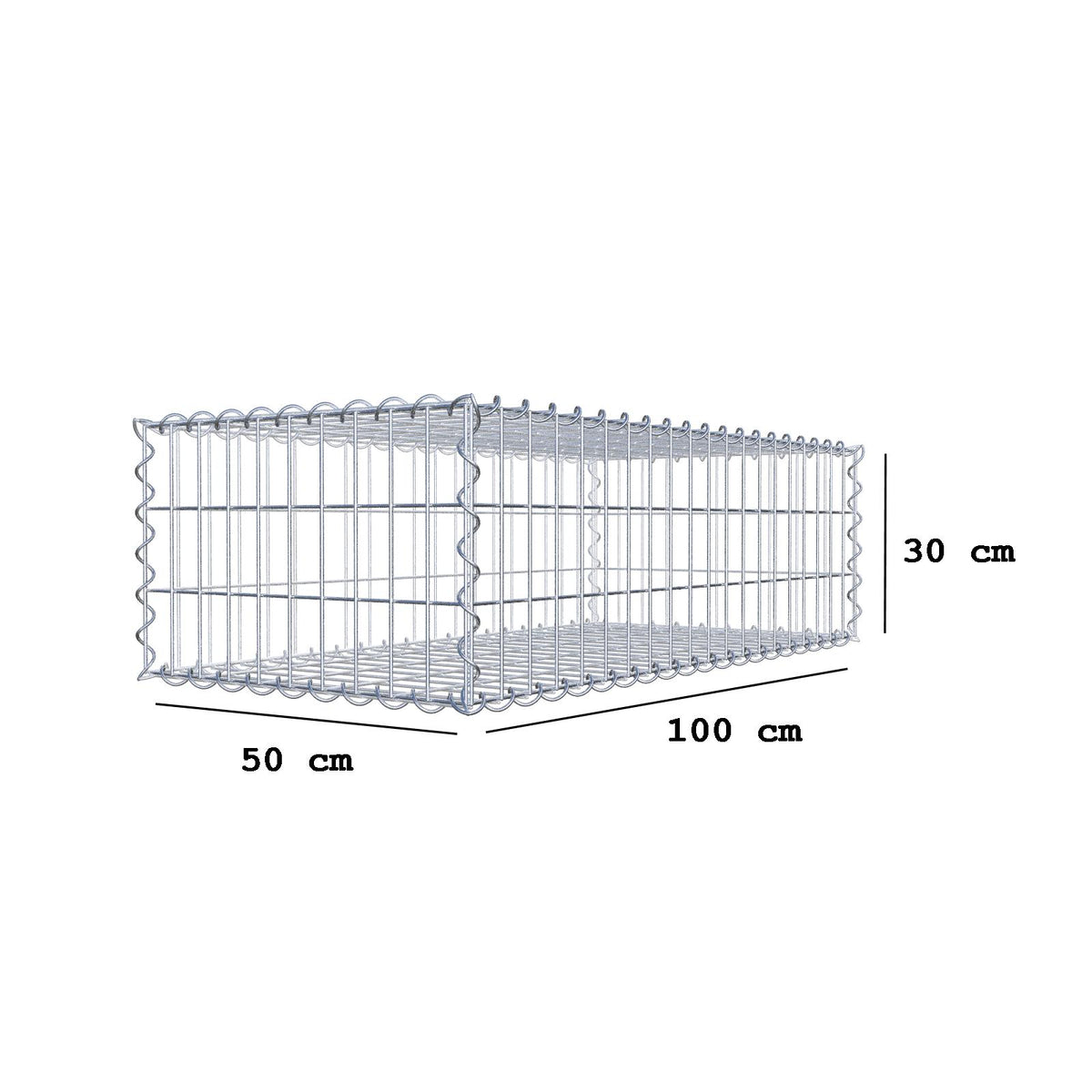 Gabbione 100 cm x 30 cm x 50 cm (L x H x P), maglia 5 cm x 10 cm, spirale