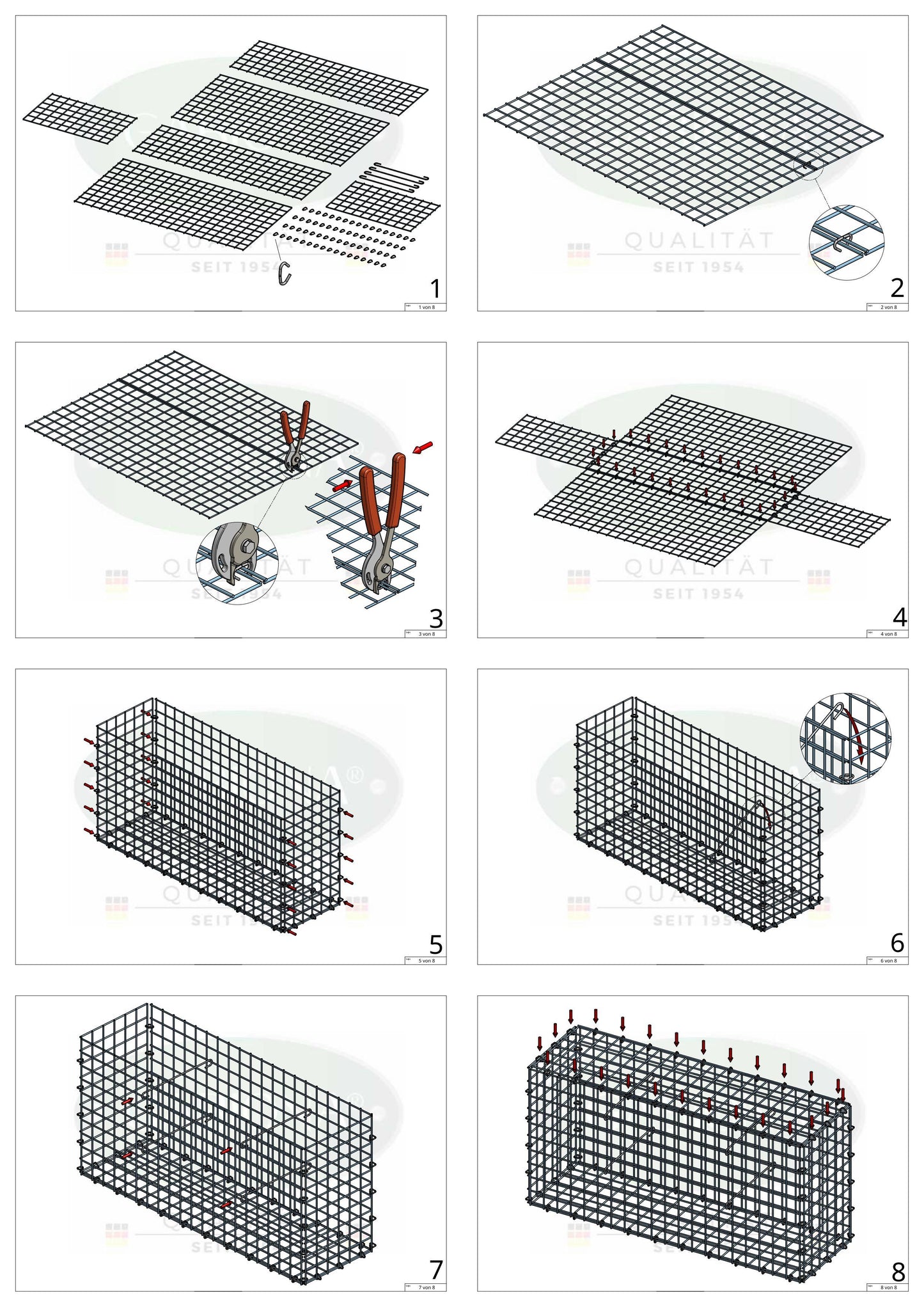 Gabião 100 cm x 20 cm x 50 cm (C x A x P), malhagem 5 cm x 5 cm, anel C