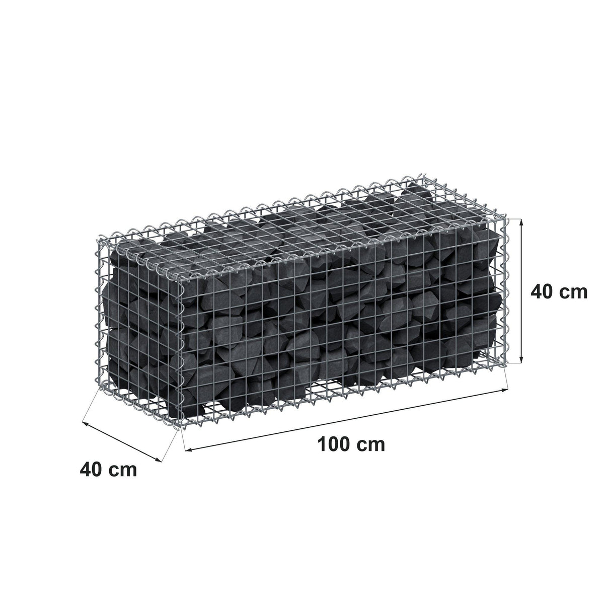Gabião 100 cm x 40 cm x 40 cm (C x A x P), malhagem 5 cm x 5 cm, espiral