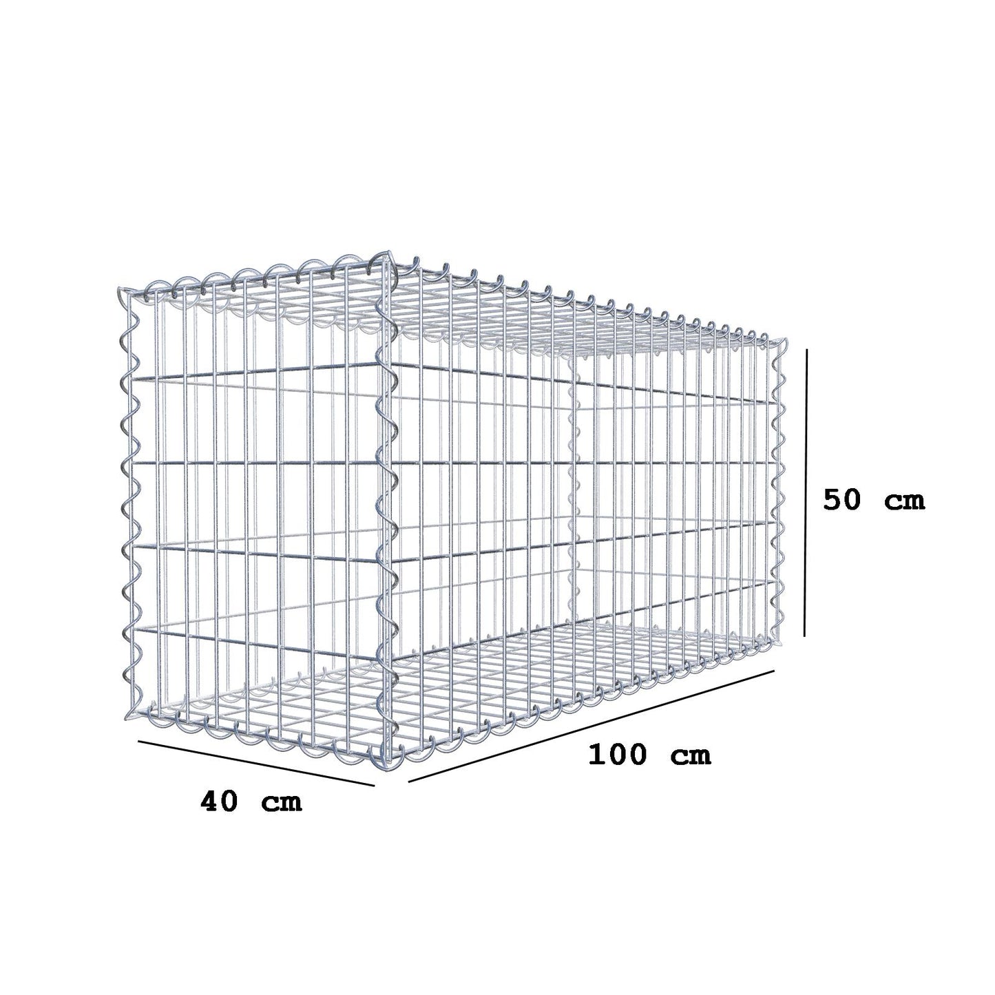 Juego de 2 gaviones de 100 cm x 50 cm x 40 cm (largo x alto x fondo), malla de 5 x 10 cm, en espiral