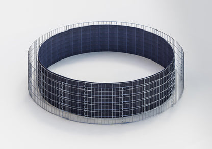 Rund højbed, udvendig diameter 322 cm, højde 50 cm, maskestørrelse 5 x 10 cm, vægtykkelse 15 cm