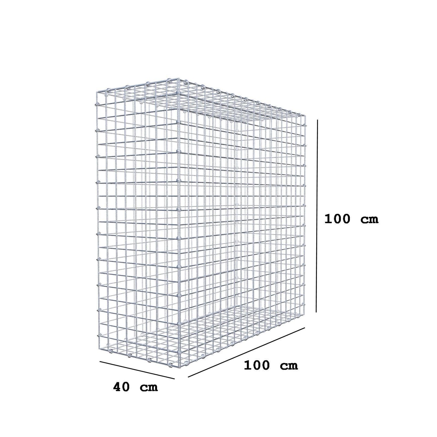 Gabion 100 cm x 100 cm x 40 cm (L x H x D), maskstorlek 5 x 5 cm, spiralring