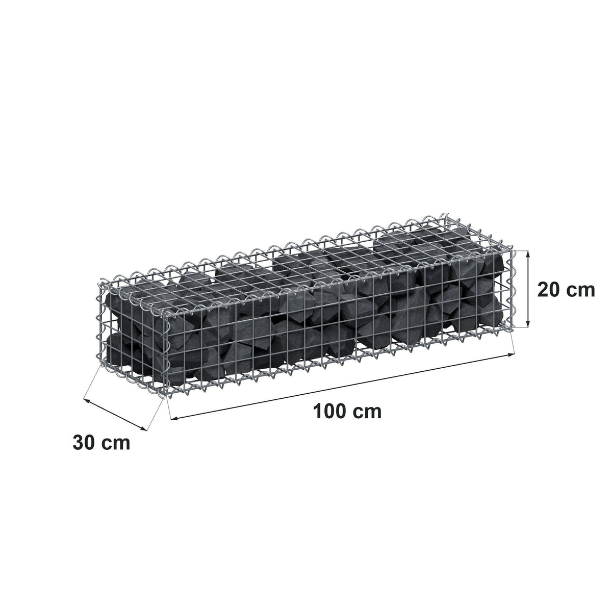 Gabion 100 cm x 20 cm x 30 cm (L x H x D), maskestørrelse 5 cm x 5 cm, spiral
