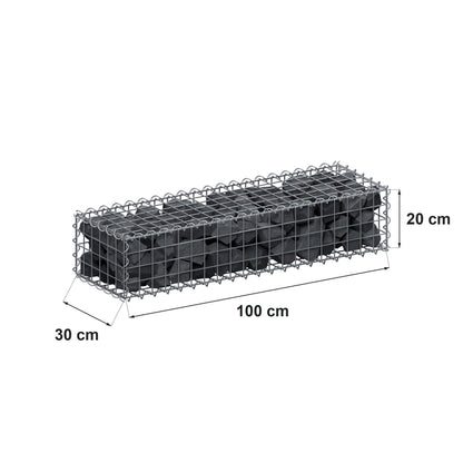 Gabion 100 cm x 20 cm x 30 cm (L x H x D), maskestørrelse 5 cm x 5 cm, spiral
