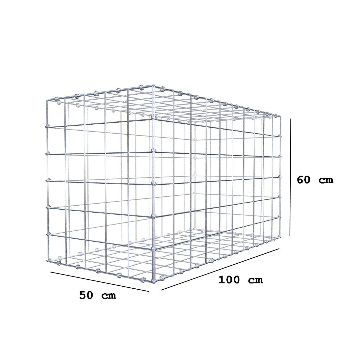 Gabião 100 cm x 60 cm x 50 cm (C x A x P), malhagem 10 x 10 cm, anel espiral