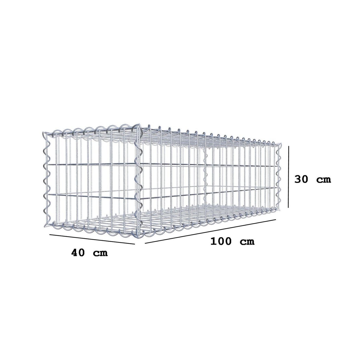 Gabion 100 cm x 30 cm x 40 cm (L x H x P), mailles 5 cm x 10 cm, spirale