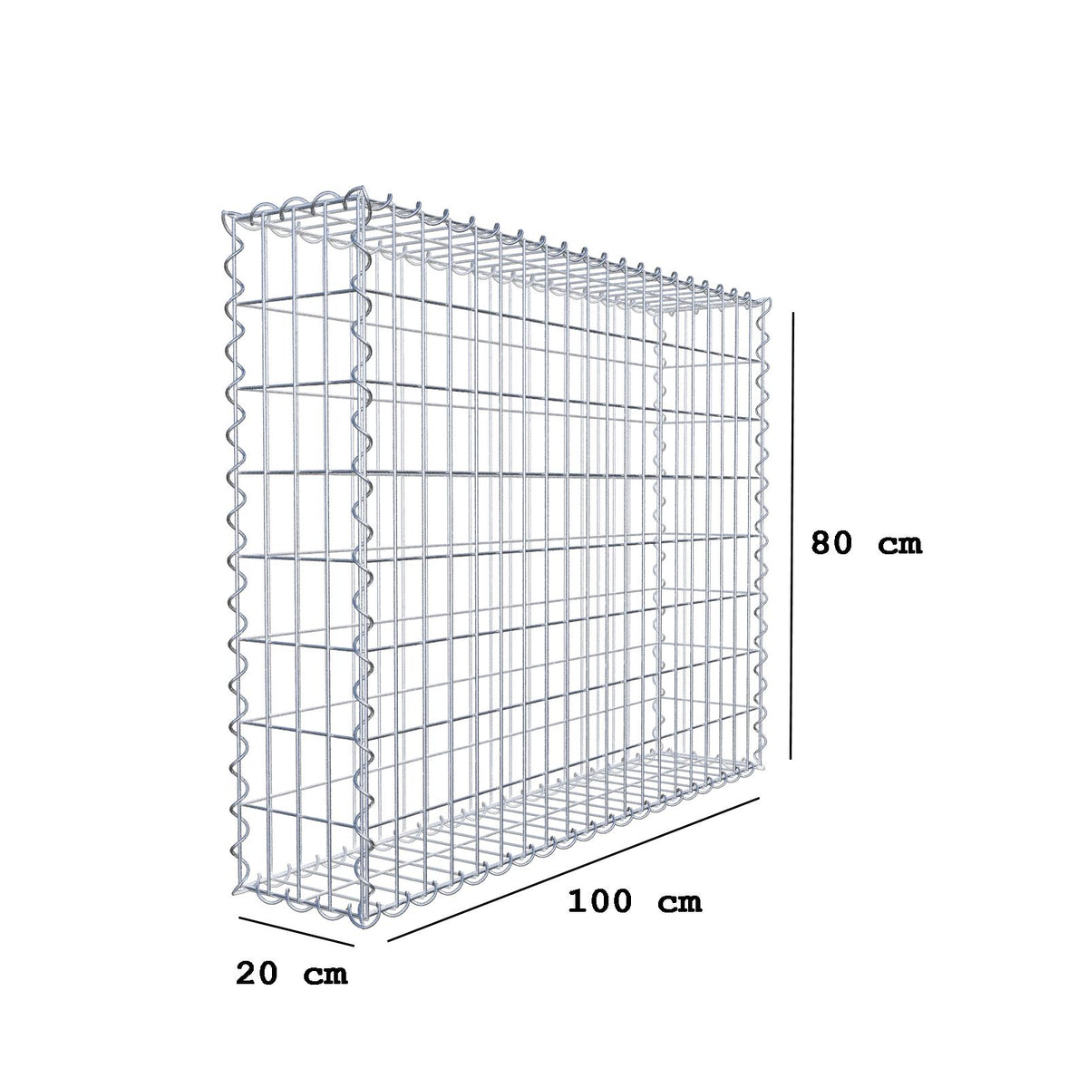 Gabion 100 cm x 80 cm x 20 cm (L x H x D), mesh size 5 cm x 10 cm, spiral