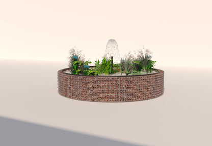 Schanskorven verhoogde vijver, rond, buitendiameter 232 cm, hoogte 50 cm, maaswijdte 5 x 5 cm, wanddikte 15 cm