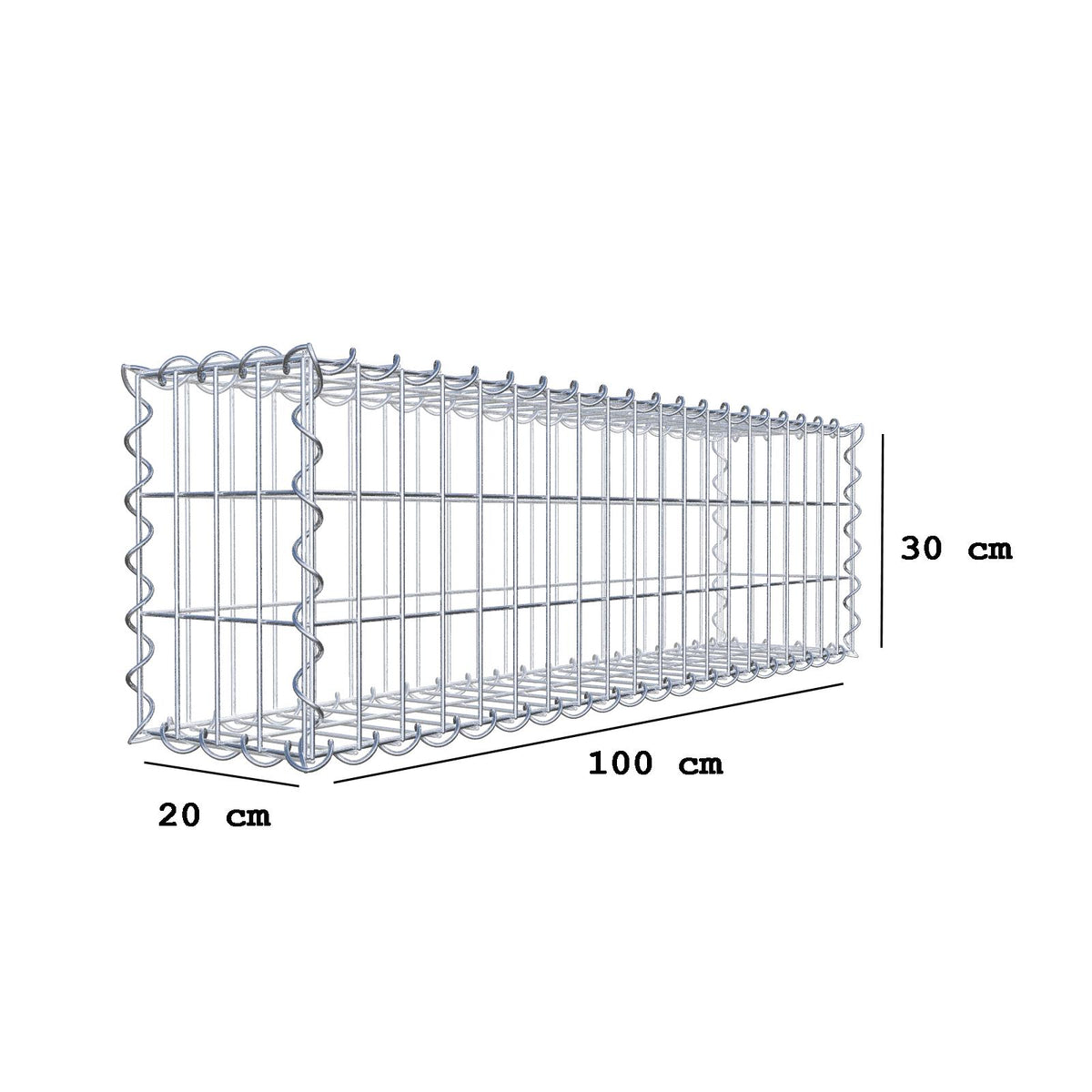 Gabion 100 cm x 30 cm x 20 cm (L x H x D), mesh size 5 cm x 10 cm, spiral
