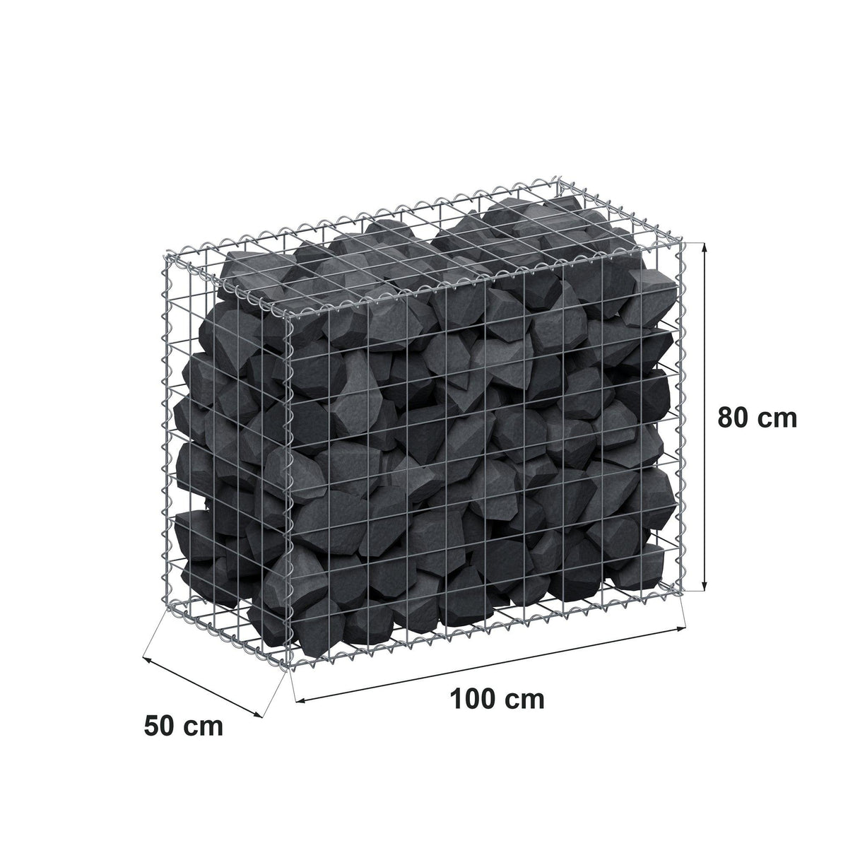 Gabião 100 cm x 80 cm x 50 cm (C x A x P), malhagem 10 cm x 10 cm, espiral