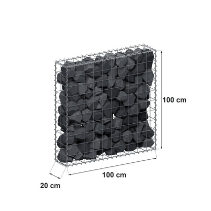 Gabion 100 cm x 100 cm x 20 cm (L x H x D), maskestørrelse 10 cm x 10 cm, spiral