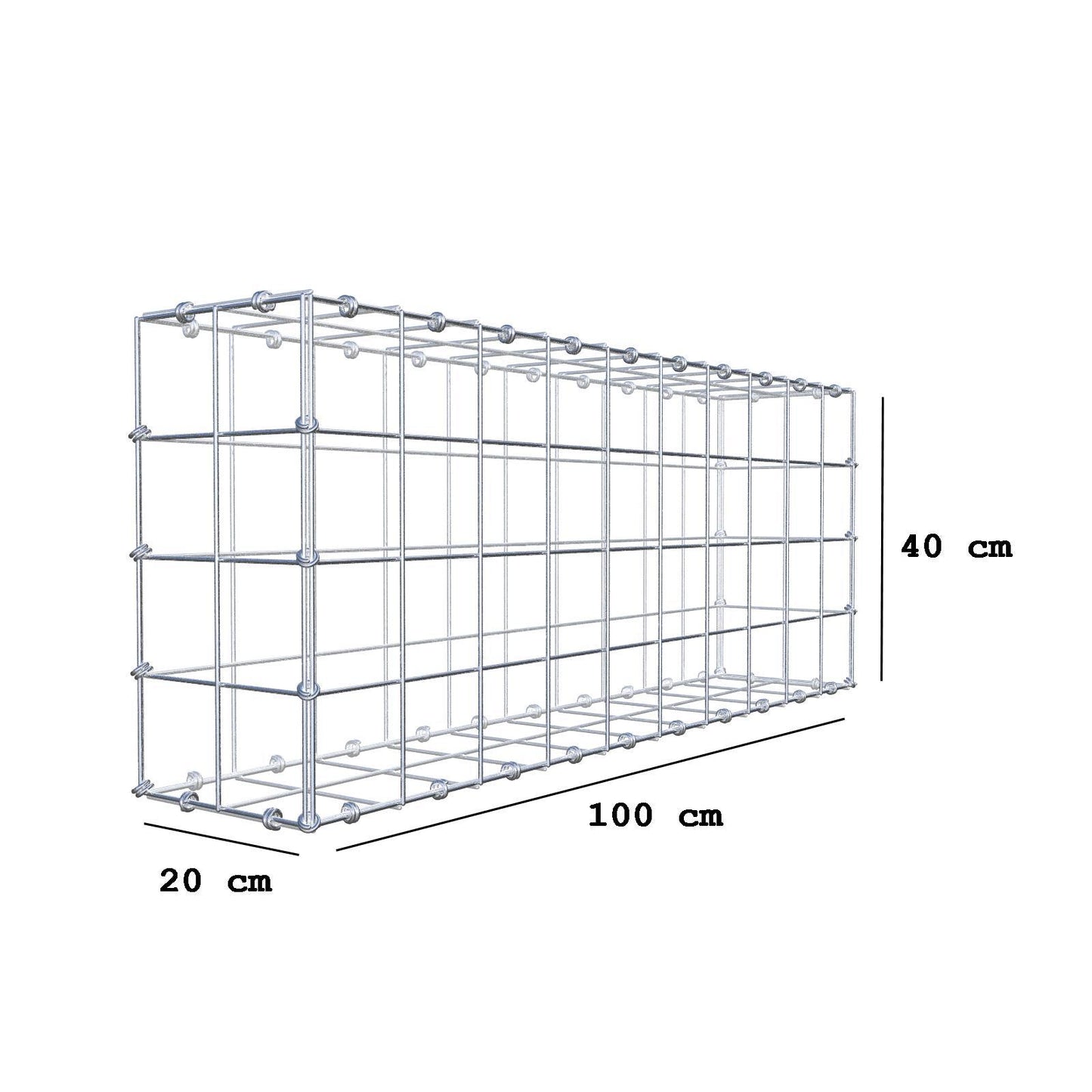Gabion 100 cm x 40 cm x 20 cm (L x H x D), mesh size 10 x 10 cm, spiral ring