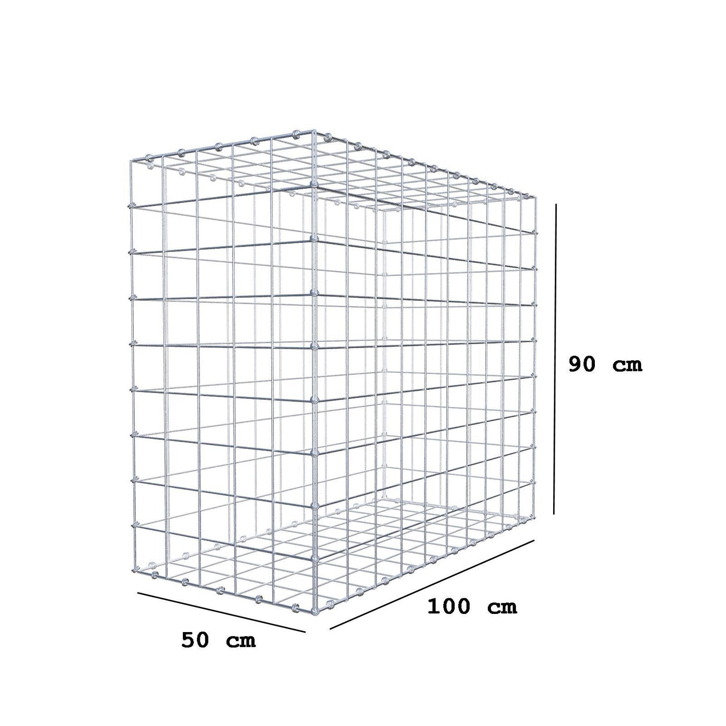 Gabion 100 cm x 90 cm x 50 cm (L x H x D), maskestørrelse 10 x 10 cm, spiralring