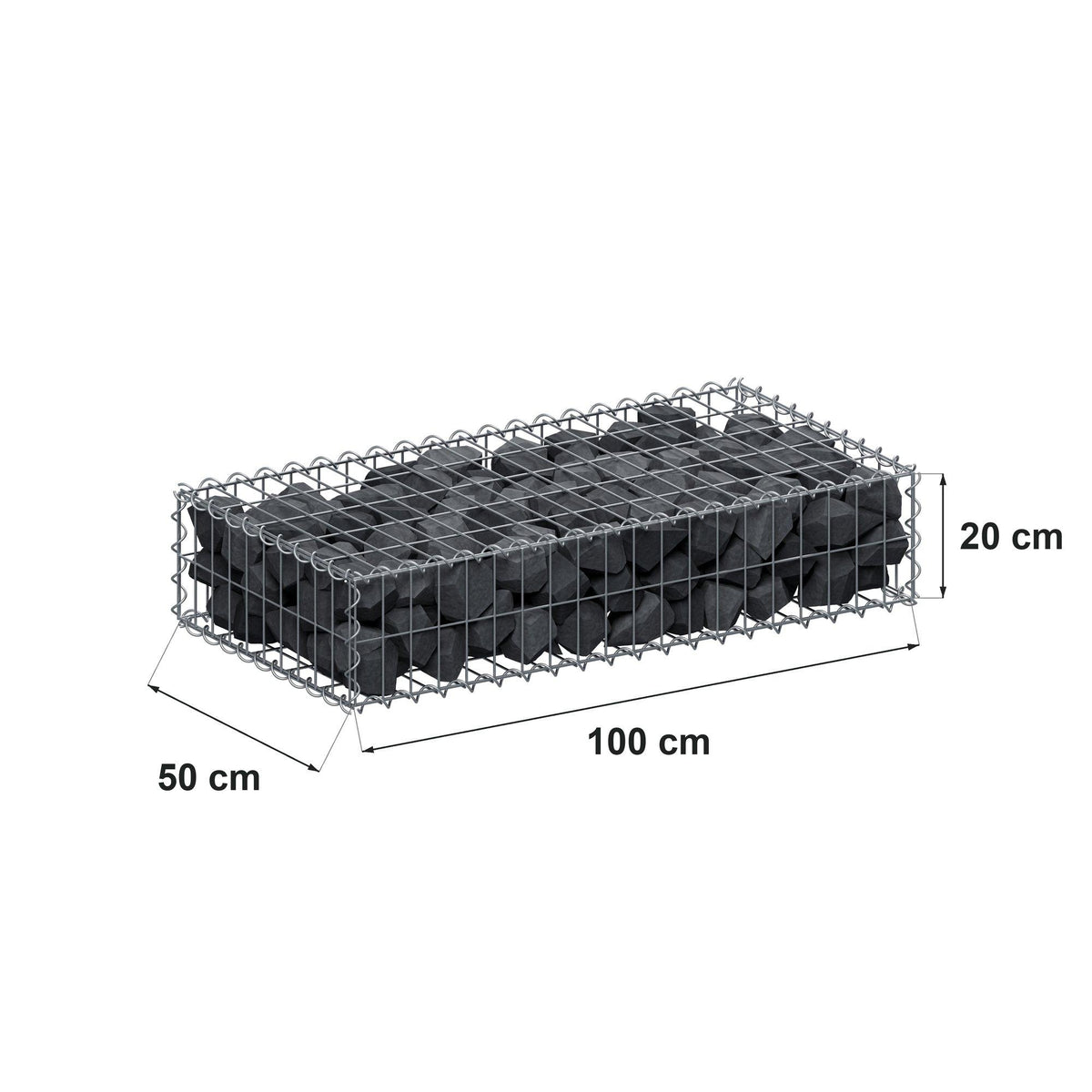 Gabione 100 cm x 20 cm x 50 cm (L x H x T), Maschenweite 5 cm x 10 cm, Spirale