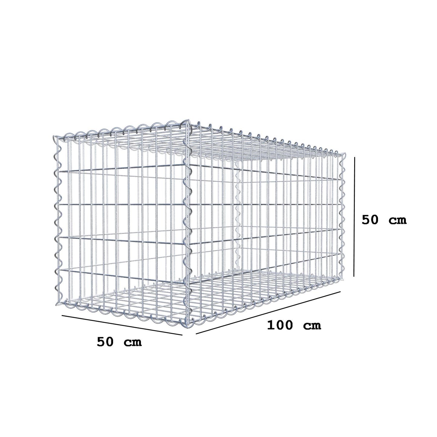 Gabbione 100 cm x 50 cm x 50 cm (L x H x P), maglia 5 cm x 10 cm, spirale