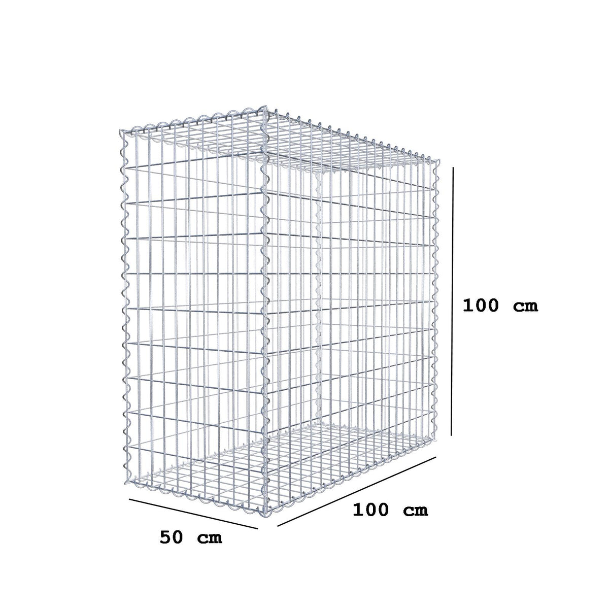 Gabbione 100 cm x 100 cm x 50 cm (L x H x P), maglia 5 cm x 10 cm, spirale