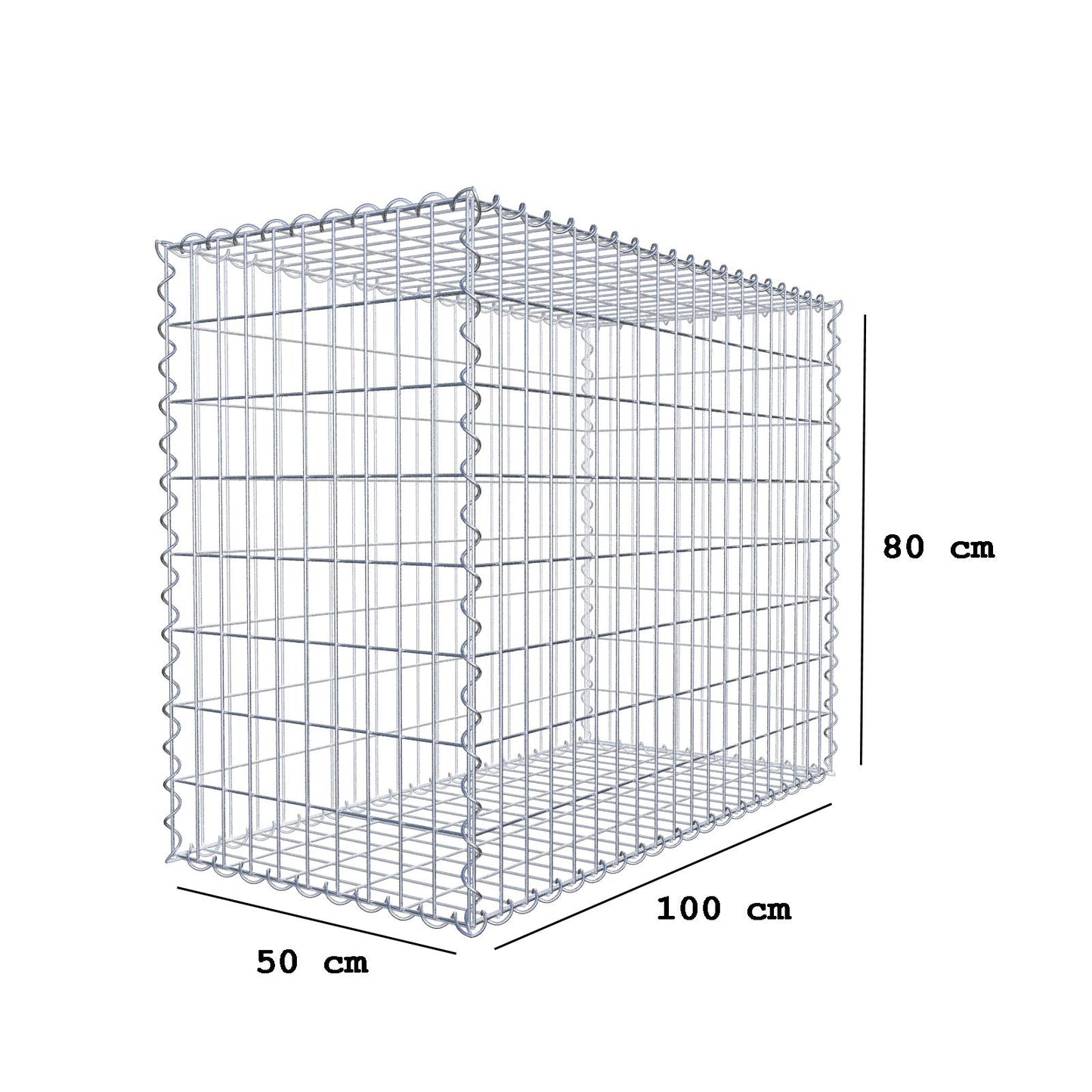 Schanskorf 100 cm x 80 cm x 50 cm (L x H x D), maaswijdte 5 cm x 10 cm, spiraalvormig