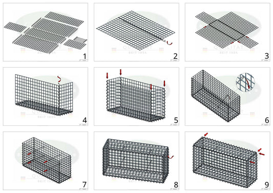 Schanskorf 200 cm x 100 cm x 30 cm (L x H x D), maaswijdte 5 cm x 5 cm, spiraalvormig
