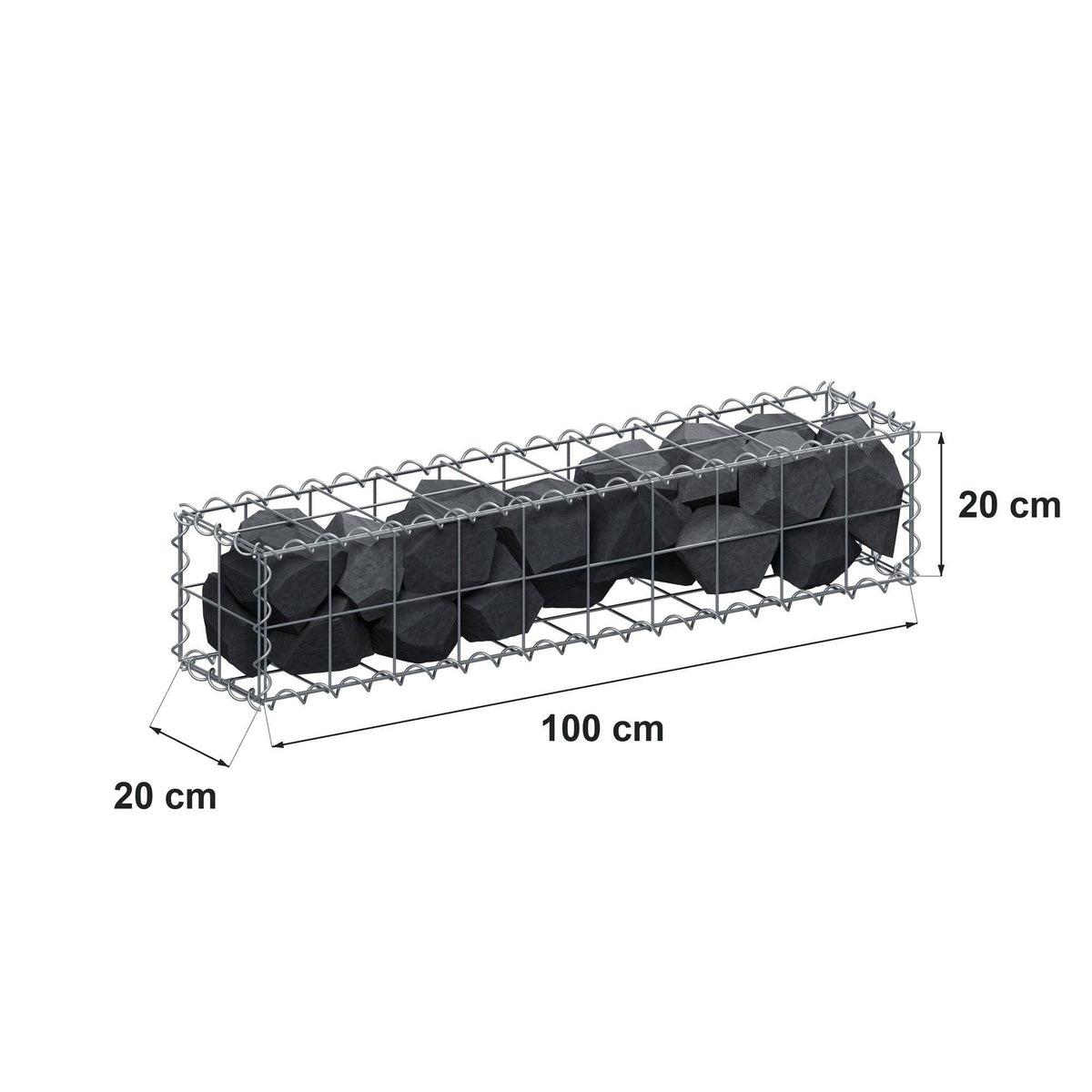Schanskorf 100 cm x 20 cm x 20 cm (L x H x D), maaswijdte 10 cm x 10 cm, spiraalvormig