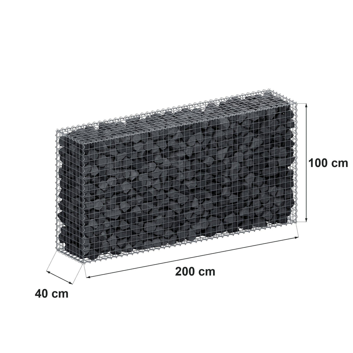 Gabione 200 cm x 100 cm x 40 cm (L x H x T), Maschenweite 5 cm x 5 cm, Spirale