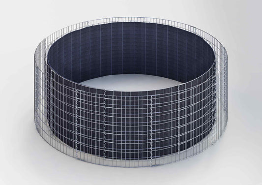 Lit surélevé rond, diamètre extérieur 202 cm, hauteur 50 cm, mailles 5 x 5 cm, épaisseur des parois 15 cm