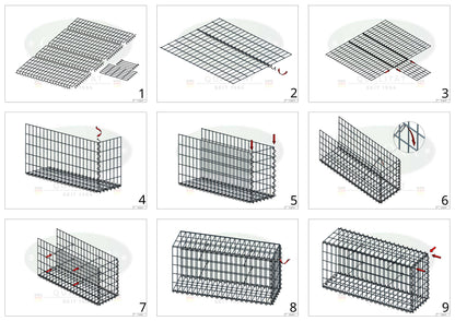 Gabion rapporté type 2 100 cm x 60 cm x 20 cm (L x H x P), mailles 5 cm x 10 cm, spirale