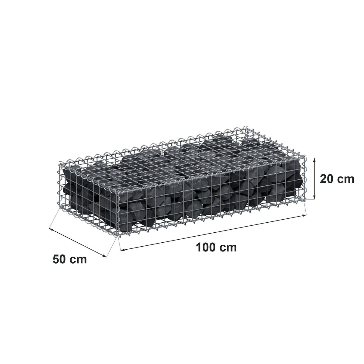 Gabbione 100 cm x 20 cm x 50 cm (L x H x P), maglia 5 cm x 5 cm, spirale