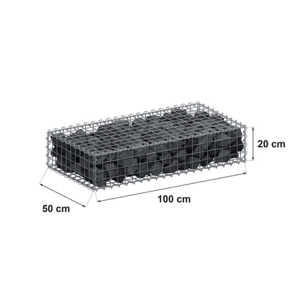 Gabbione 100 cm x 20 cm x 50 cm (L x H x P), maglia 5 cm x 5 cm, spirale