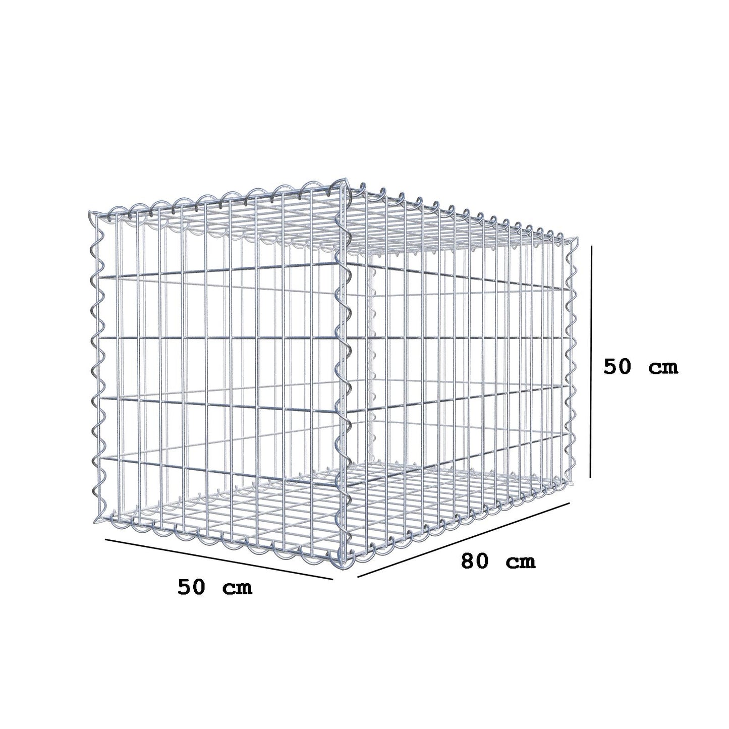 Gabbione 80 cm x 50 cm x 50 cm (L x H x P), maglia 5 cm x 10 cm, spirale