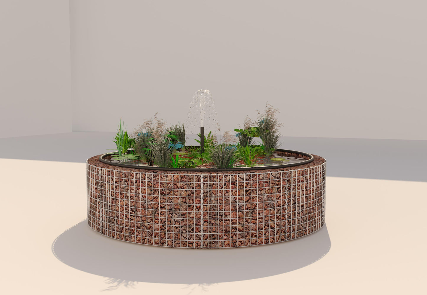 Laghetto rialzato in gabbioni, rotondo, diametro esterno 202 cm, altezza 50 cm, maglia 5 x 5 cm, spessore parete 15 cm