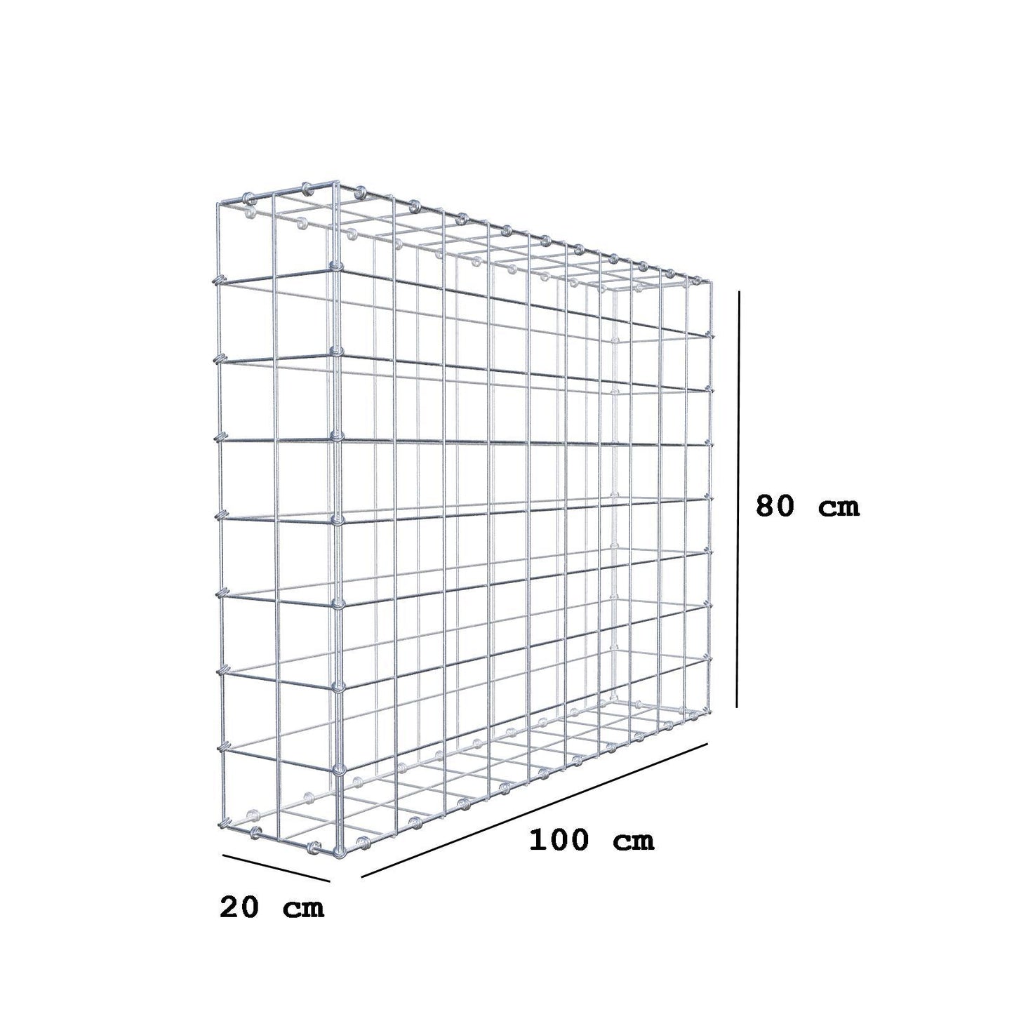Gabion 100 cm x 80 cm x 20 cm (L x H x D), mesh size 10 x 10 cm, spiral ring