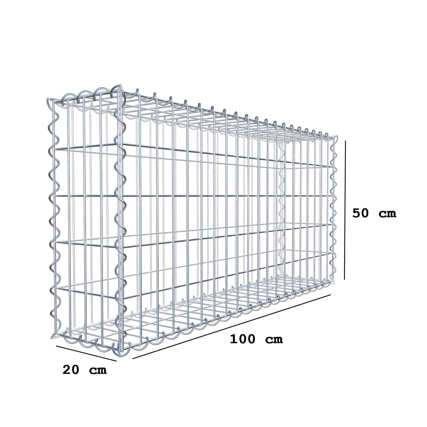 2er Set Gabionen 100 cm x 50 cm x 20 cm (L x H x T), Maschenweite 5 x 10 cm, Spirale