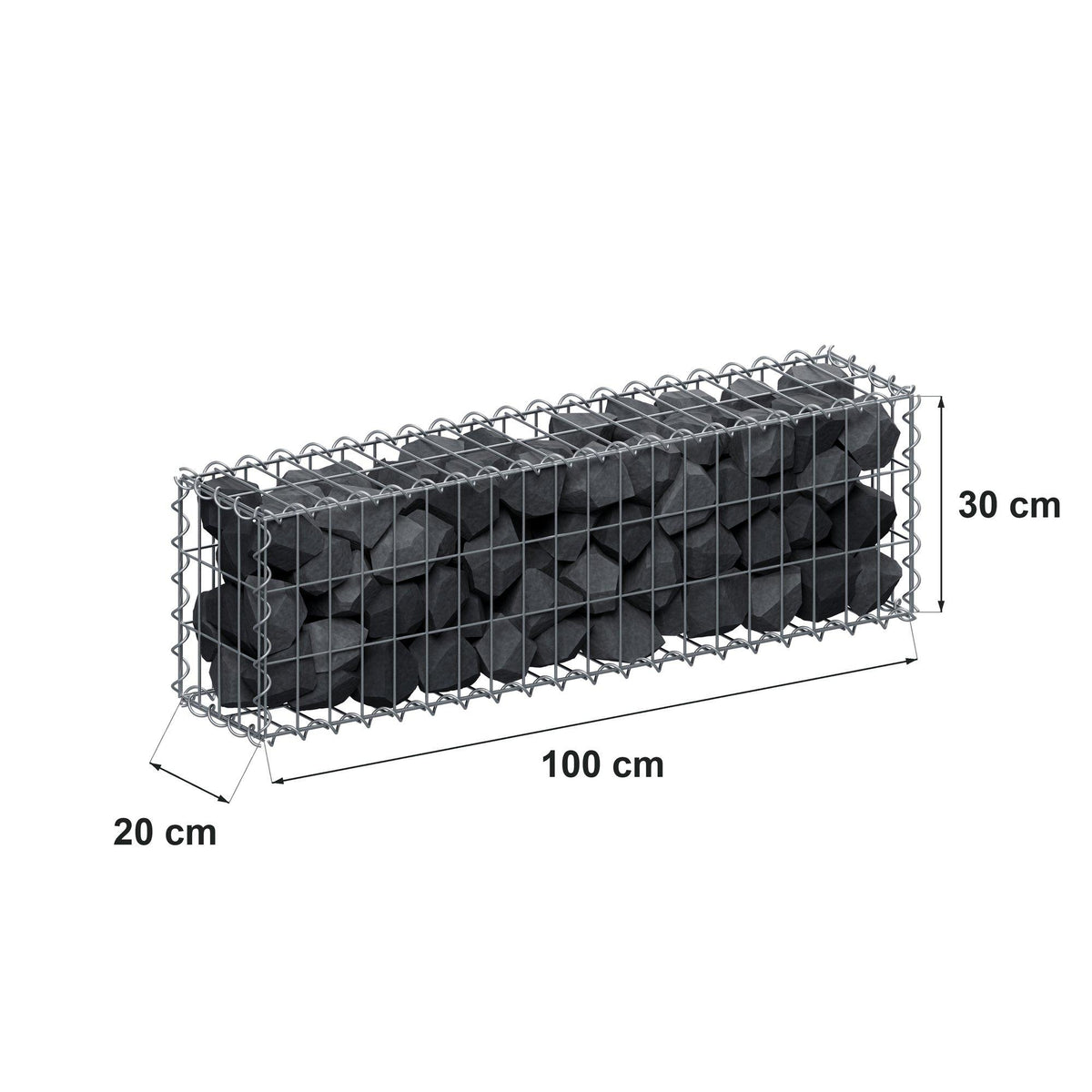 Gabion 100 cm x 30 cm x 20 cm (L x H x D), mesh size 5 cm x 10 cm, spiral