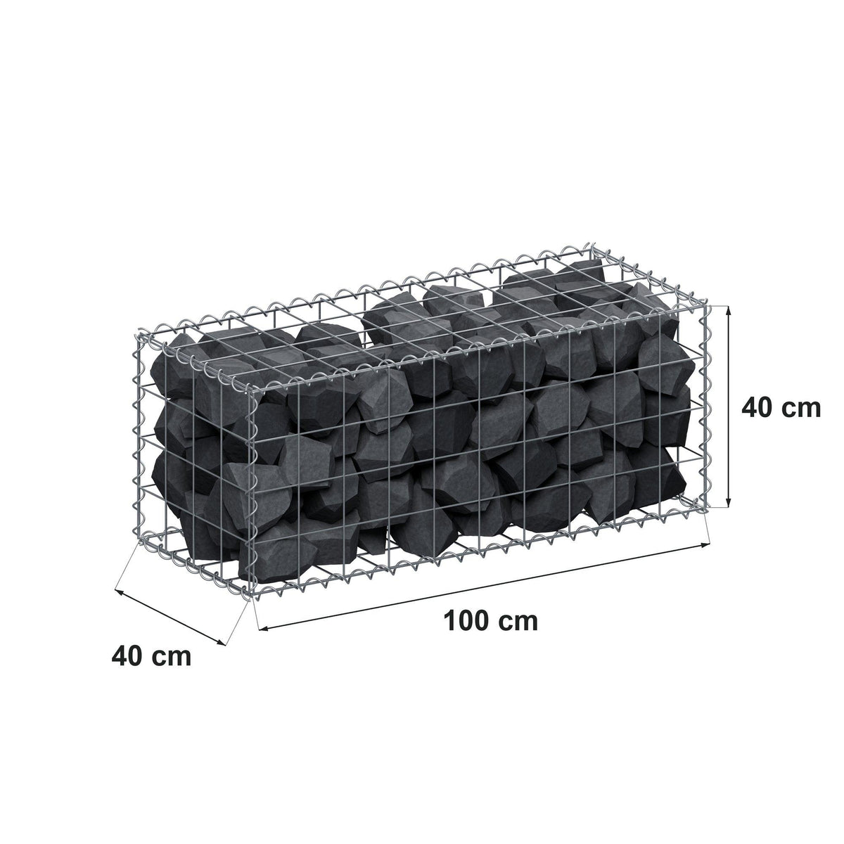 Schanskorf 100 cm x 40 cm x 40 cm (L x H x D), maaswijdte 10 cm x 10 cm, spiraalvormig