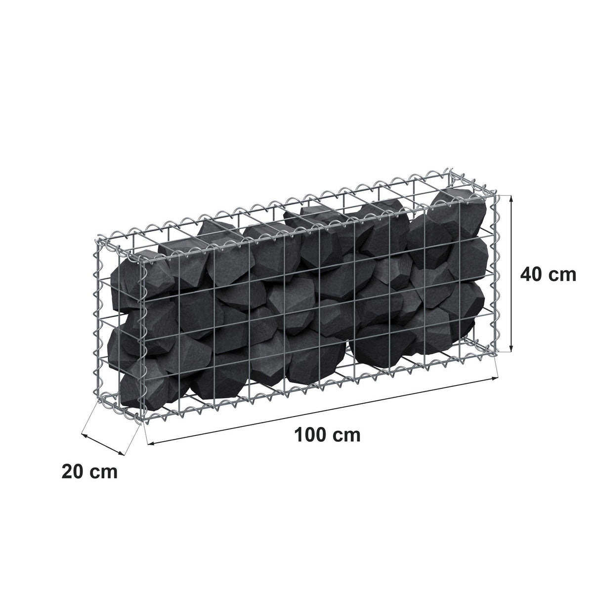 Gabione 100 cm x 40 cm x 20 cm (L x H x T), Maschenweite 10 cm x 10 cm, Spirale
