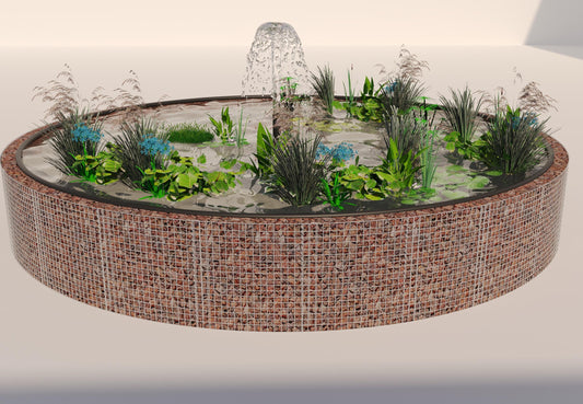 Gabion verhoogde vijver, rond, buitendiameter 292 cm, hoogte 80 cm, maaswijdte 5 x 5 cm, wanddikte 15 cm