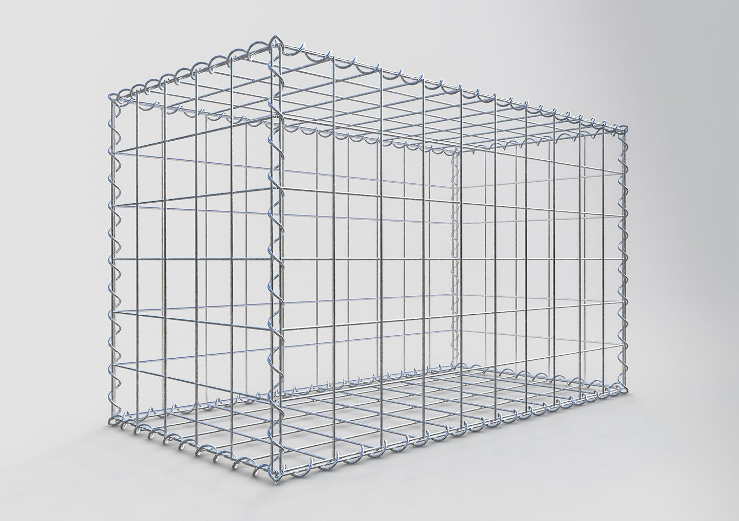 Schanskorf 100 cm x 60 cm x 50 cm (L x H x D), maaswijdte 10 cm x 10 cm, spiraalvormig