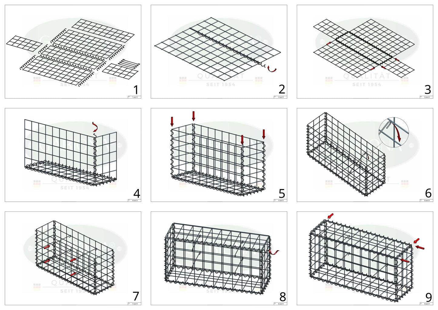 Gabion 200 cm x 100 cm x 50 cm (L x H x P), mailles 10 cm x 10 cm, spirale