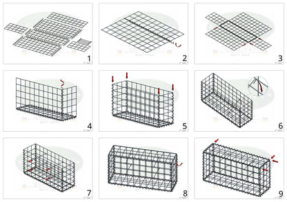 Gabion 200 cm x 100 cm x 50 cm (L x H x P), mailles 10 cm x 10 cm, spirale