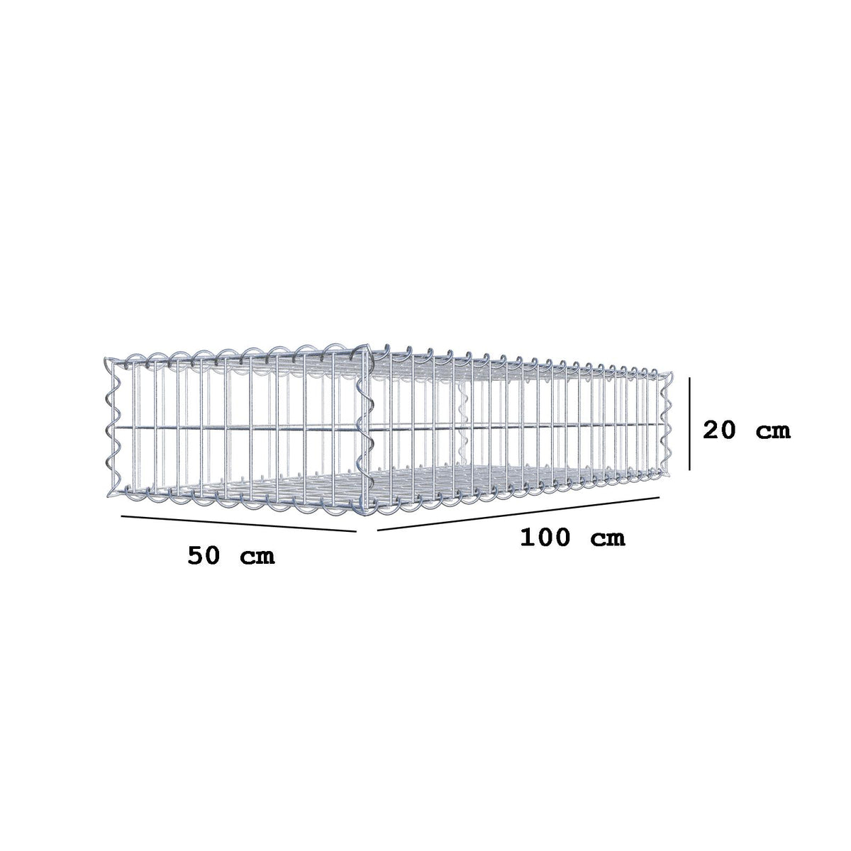 Gabione 100 cm x 20 cm x 50 cm (L x H x T), Maschenweite 5 cm x 10 cm, Spirale