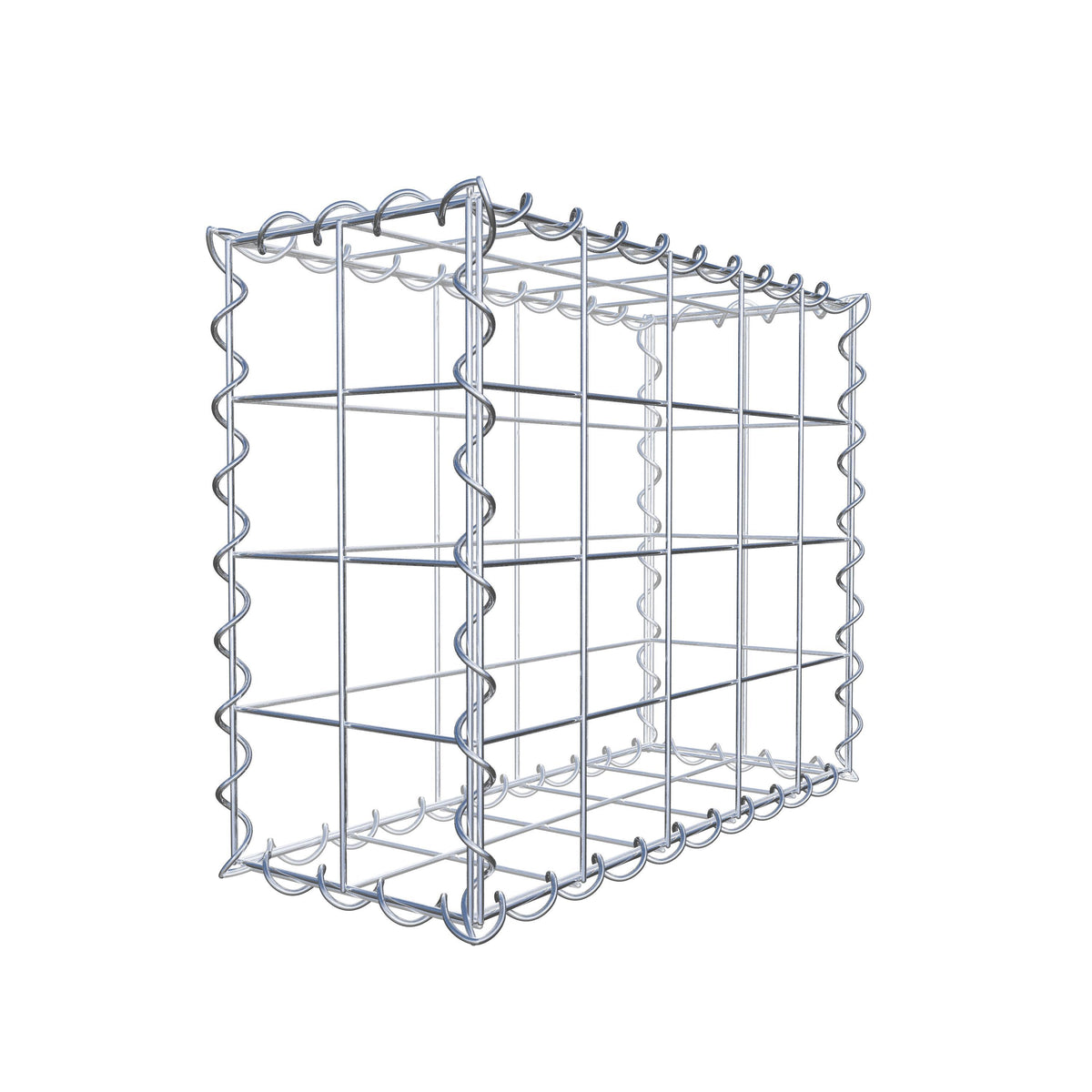 Schanskorf 50 cm x 40 cm x 20 cm (L x H x D), maaswijdte 10 cm x 10 cm, spiraalvormig