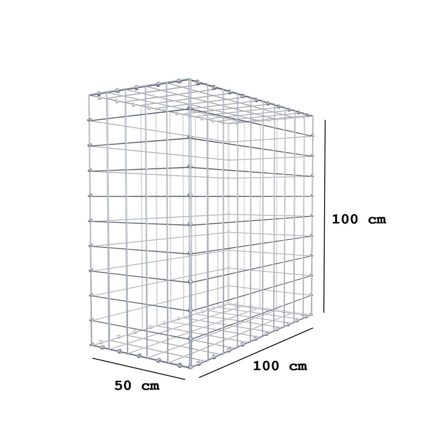 Gabion 100 cm x 100 cm x 50 cm (L x H x D), maskstorlek 10 x 10 cm, spiralring