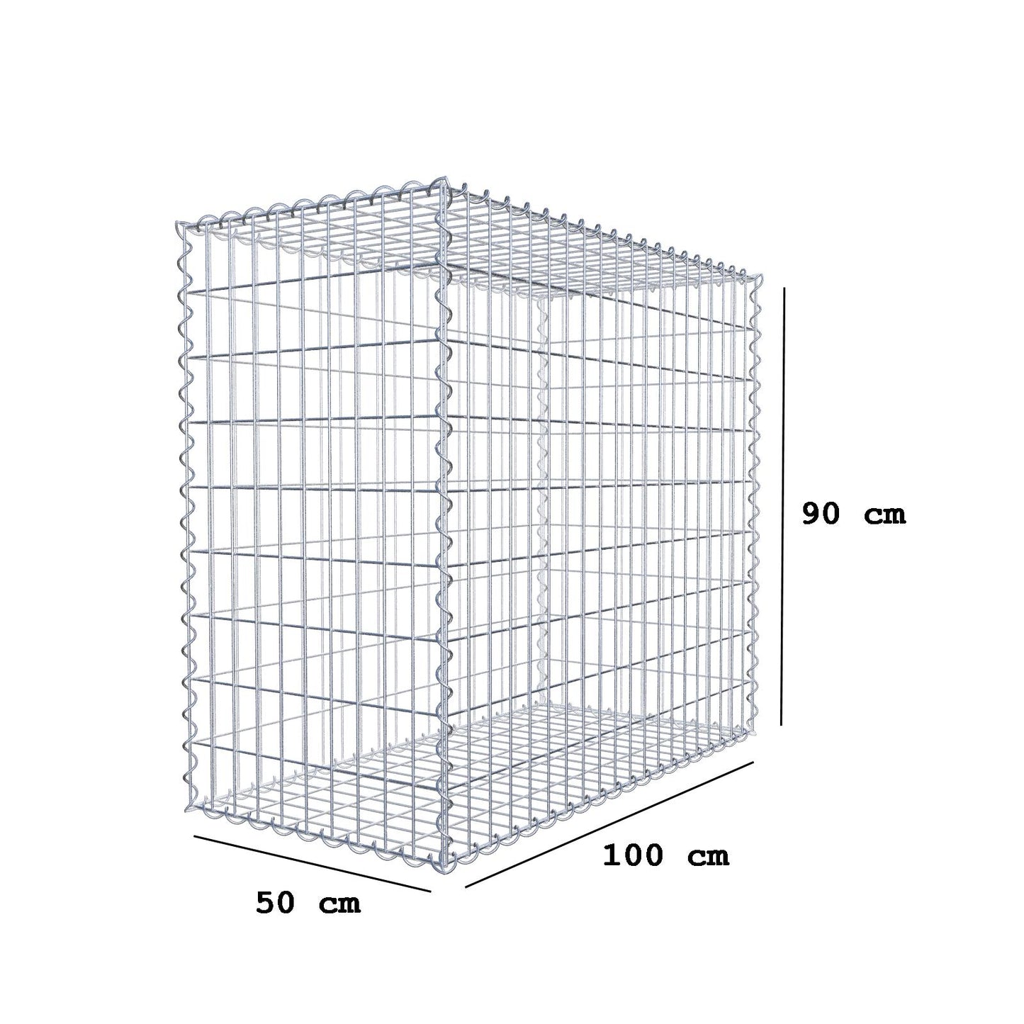 Schanskorf 100 cm x 90 cm x 50 cm (L x H x D), maaswijdte 5 cm x 10 cm, spiraalvormig